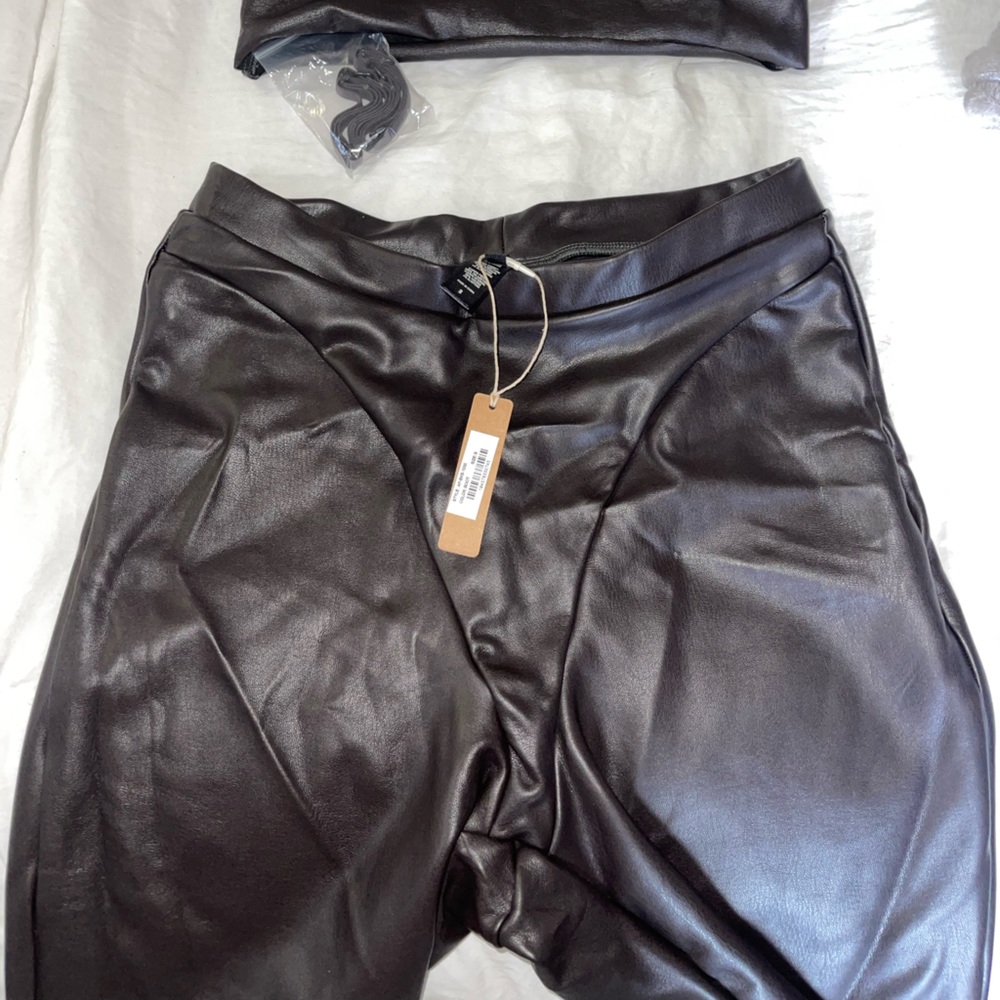 Never Worn! Leather Biker Shorts and Bandeau Top